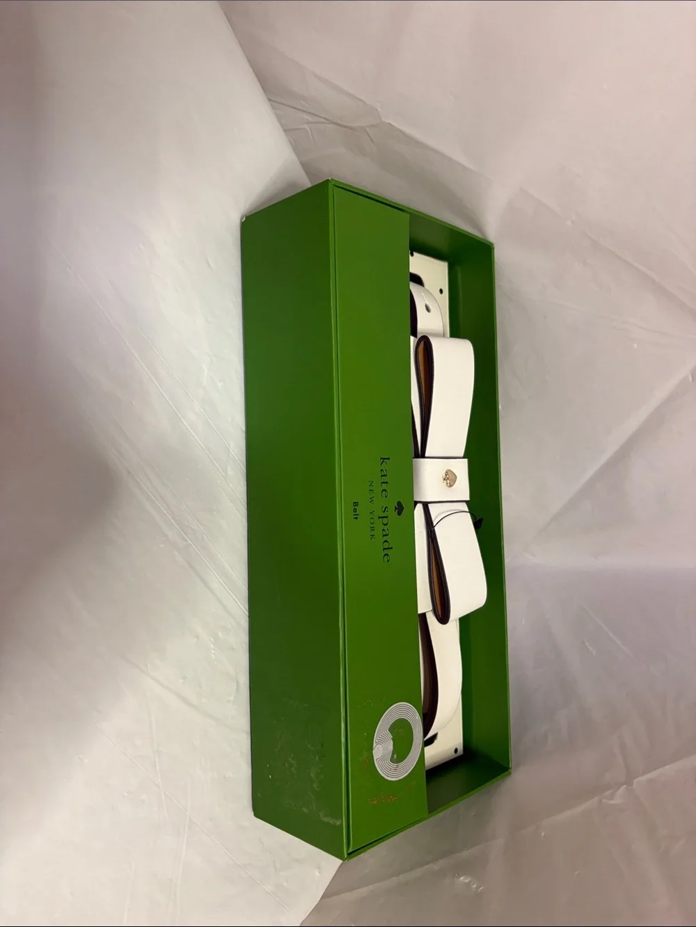 kate spade White Leather Bow Belt with Gold Heart Stud